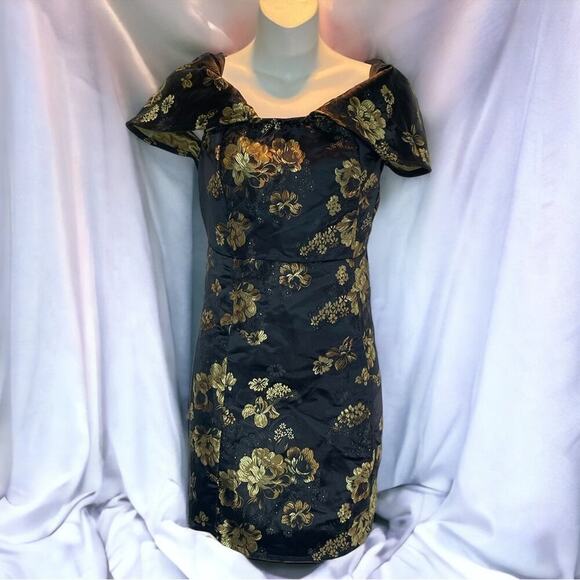 NWT Pretty Little Thing Black Floral Bardot Bodycon Mini Dress US 8 UK 12 - Picture 4 of 8